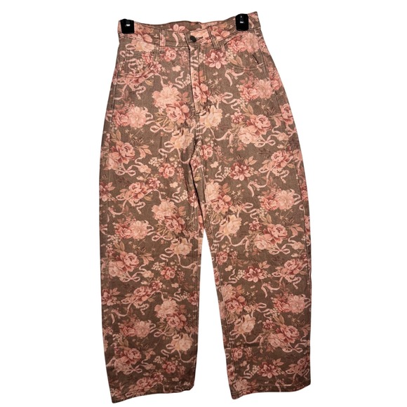Altar State Womens XXS Brown Pink Floral Wide Leg Jeans - Picture 5 of 14